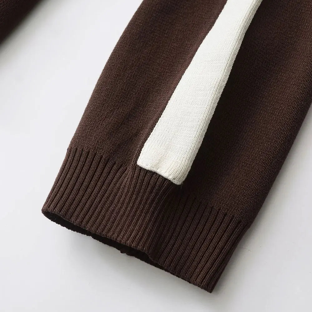 Women's Fashion Two-Piece Set with Side-Stripped Knit Sweater And High-Elastic Waist Straight Pants Female Casual Outfit