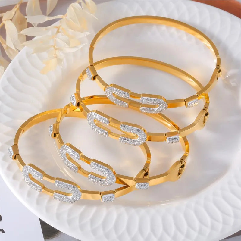 Stainless Steel Bracelet Bangles For Women Gold Plated With Zircon Waterproof Women's Hand Bracelets Bangle Luxury Woman Jewelry
