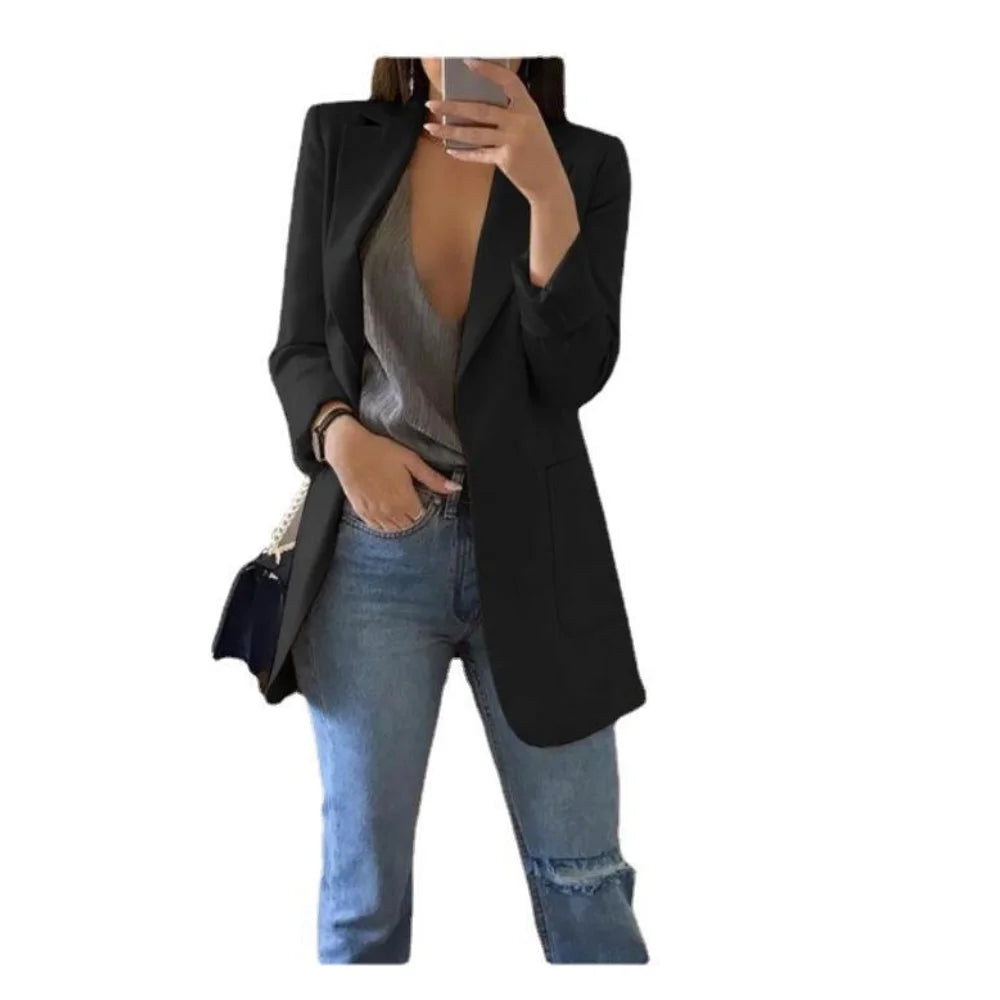Blazer Women 2025 New Ladies Professional Office Lapel Cardigan Temperament ropa mujer Suit Jacket Casual Lady coat Solid coats