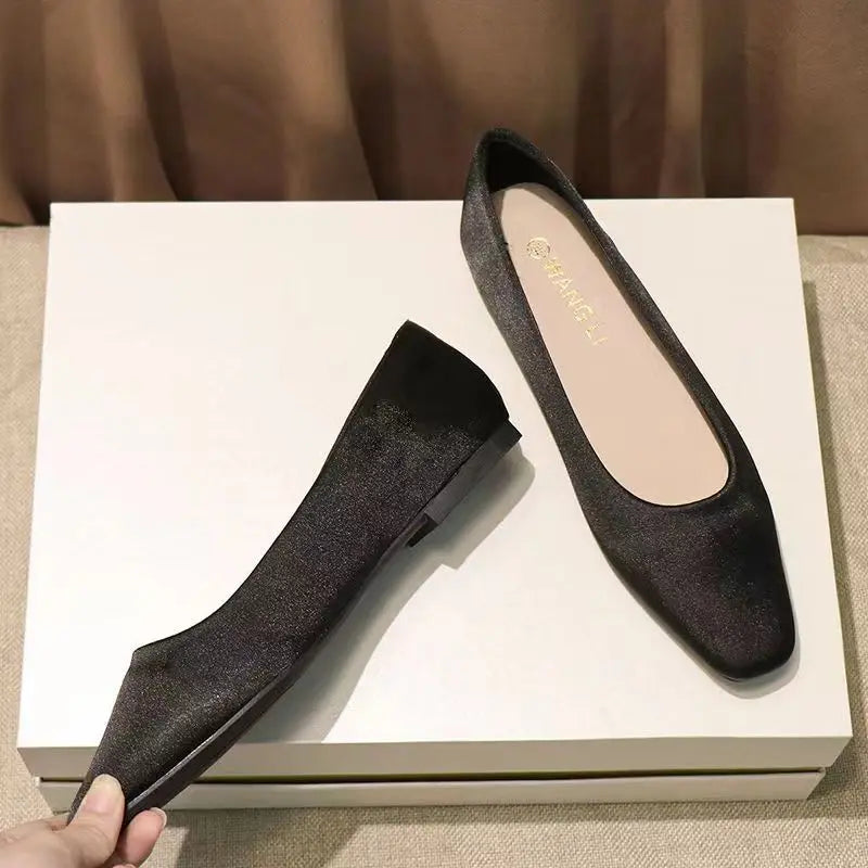 Shoes For Women Low Heel Elegant Office Slip-onSquare Toe Woman Flats 2024 Summer Chic Novelties Offer High Quality Fashion
