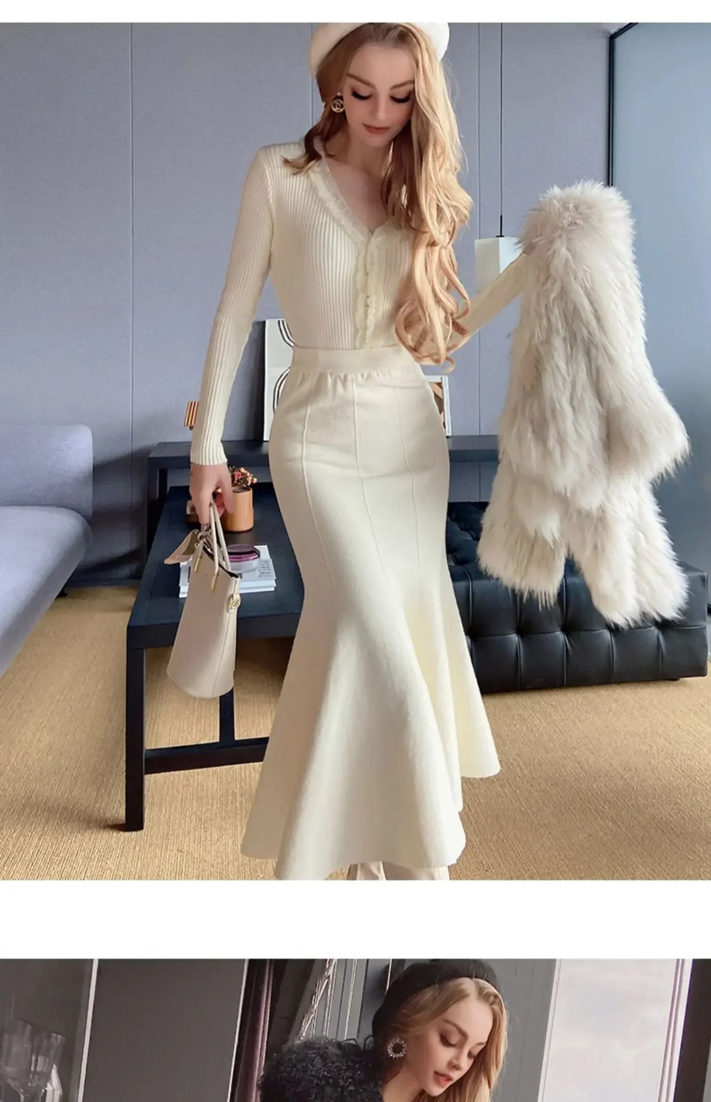 Women's Skirts 2025 Autumn Winter Fashion Knitted Long Skirts for Women Green Vintage Slim Office Lady A-LINE Fishtail Skirt