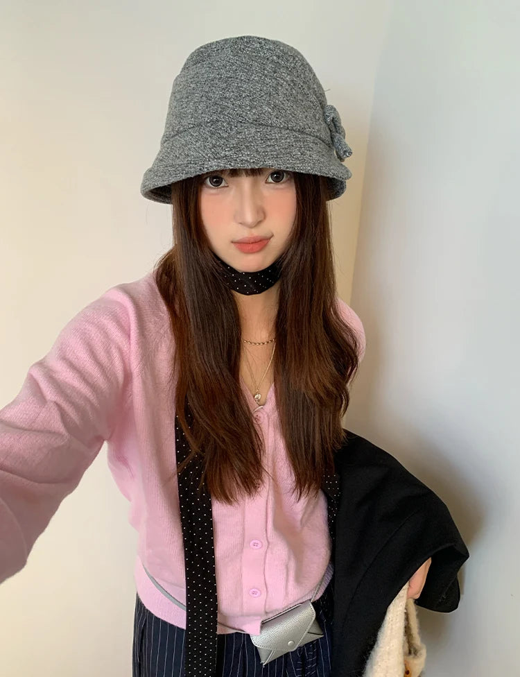 Fashionable Bow-Tie Bucket Hat For Women Which Makes Your Face Look Smaller New Retro Versatile Hat For Autumn And Winter