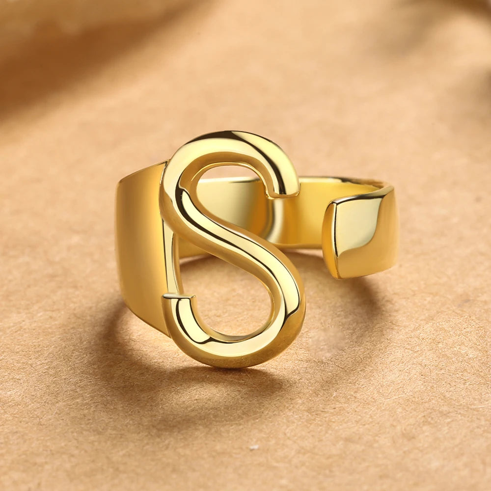 26 English Letters 925 Silver Ring Joint Fashion Personality Retro Index Finger Ring Opening 18K Gold Ring
