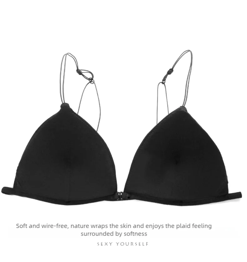 Women's underbra without underwire, thin and small bra for women, with a sexy front buckle and a beautiful back