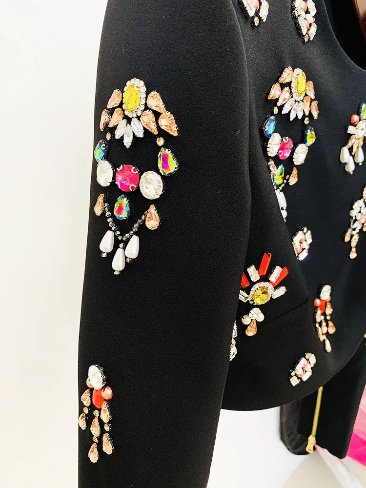 Women's Clothing Two-piece Suits Star Fashion New Style Heavy Beaded Diamond Short Top and Skirt Suit Dress Matching Sets