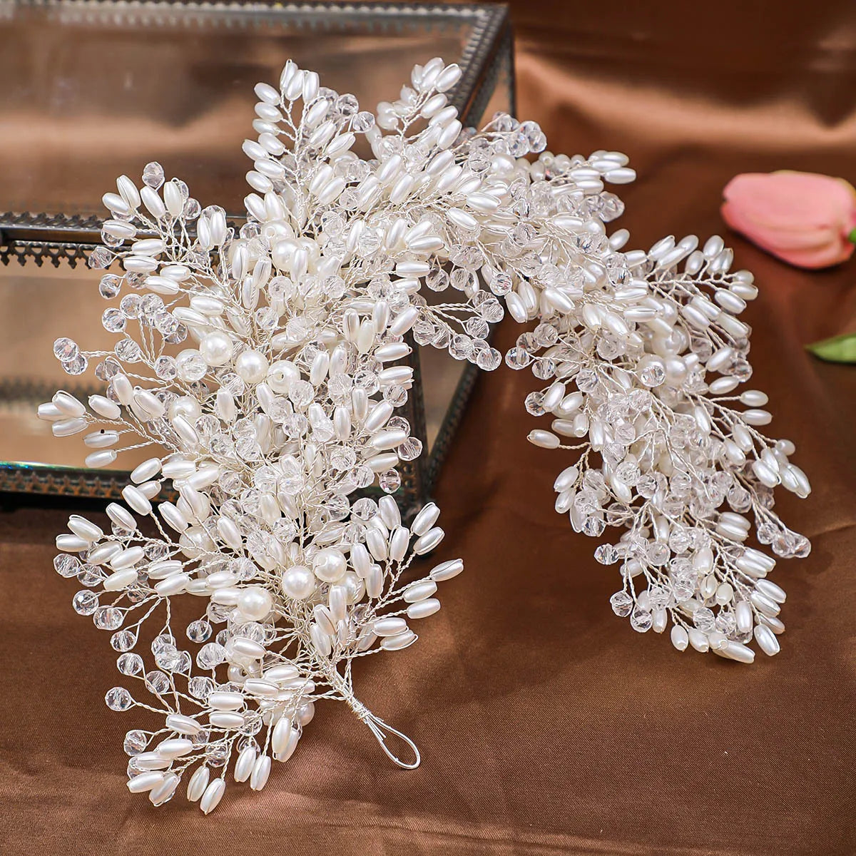 Bridal Wedding Headbands for Women imitation Pearls Handmade Tiaras Hair bands Jewelry Fashion Accessories Prom Pageant