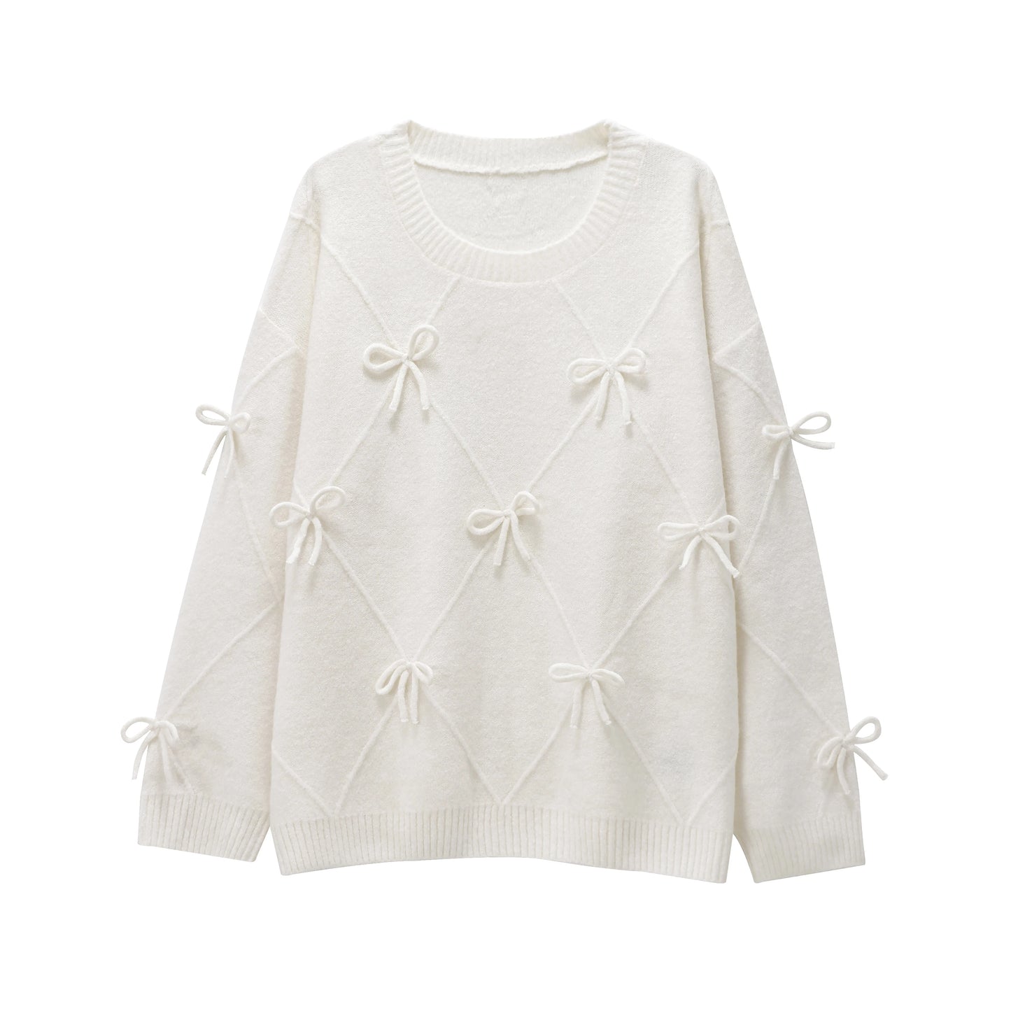 Bow Sweater Women Autumn Winter New Lazy Style Loose Outer Wear Design Anti-aging Knitted Pullover Top 1269568