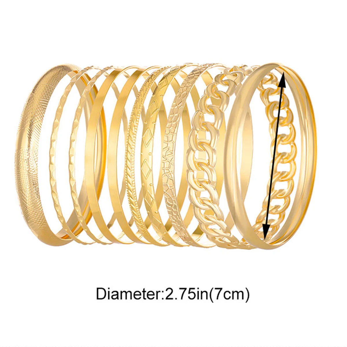 10pcs/set Metal Bangles Set For Women Heavy Punk New Styles Hiphop Textured Fashion Stackable Bracelets Party Jewelry