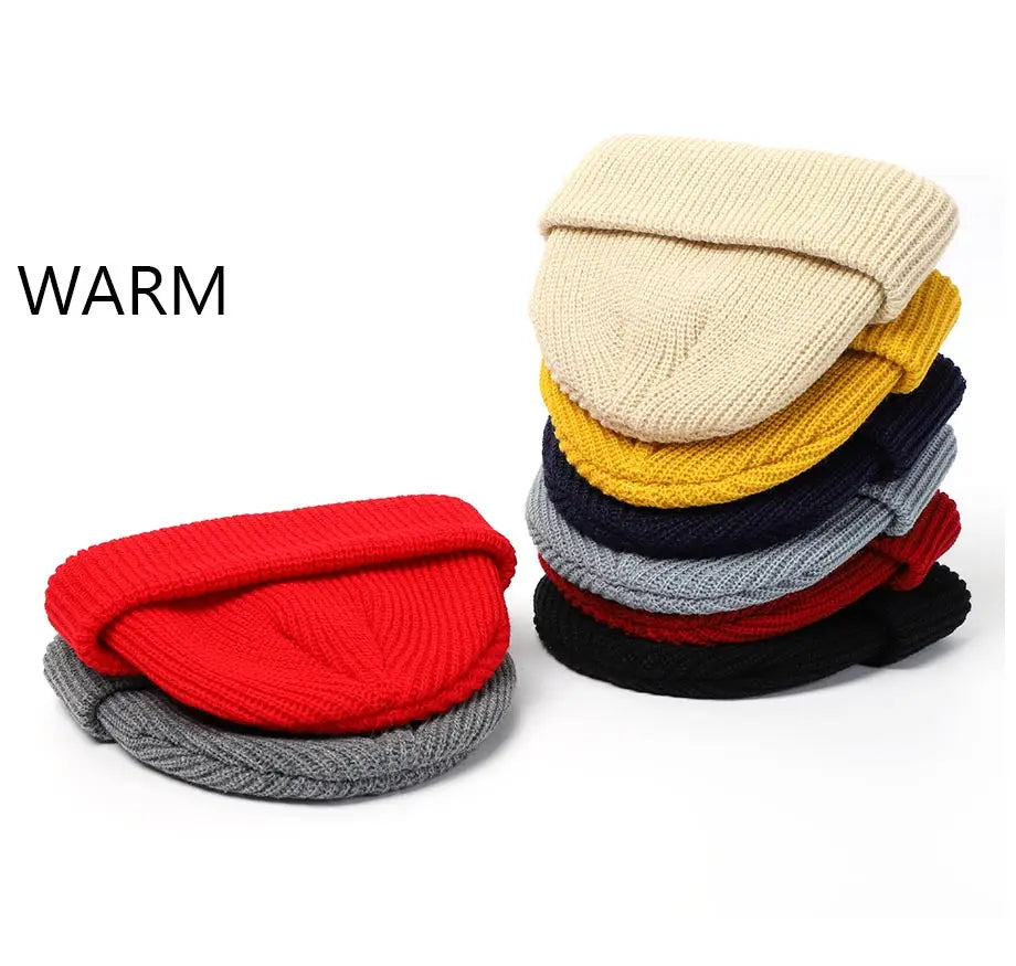 Knitted Hats for Women Skullcap Men Beanie Hat Winter Retro Brimless Baggy Melon Cap Cuff Docker Fisherman Beanies Hats For Men