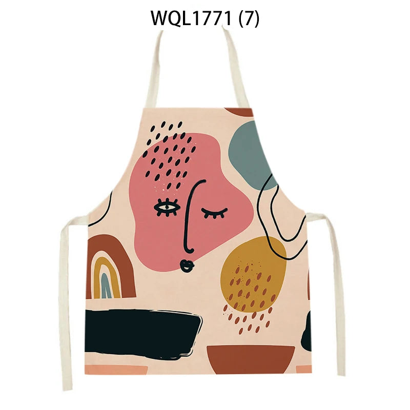 Kitchen Apron Modern Girl Plants Pattern Linen Aprons for Women Men Household Cleaning Apron Cooking Baking Accessories