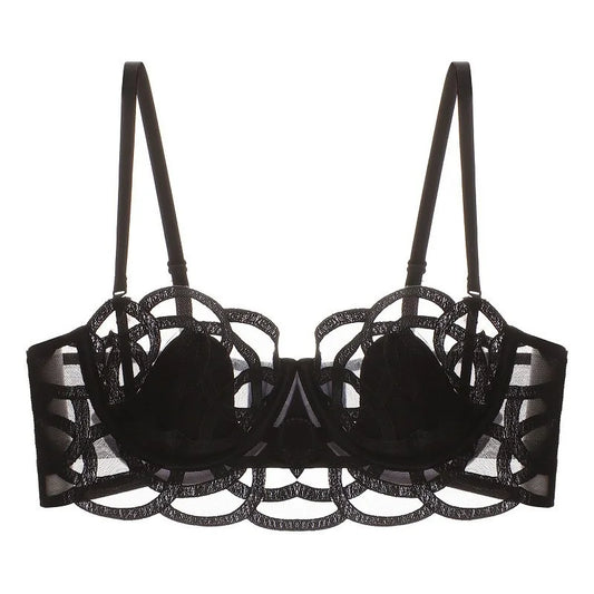 Women's Sexy Underwear Bra Female Hollow Out Thin Cotton Rabbit Ear Cup Soft Breathable Gathering Lace Large-sized Bra Everyday