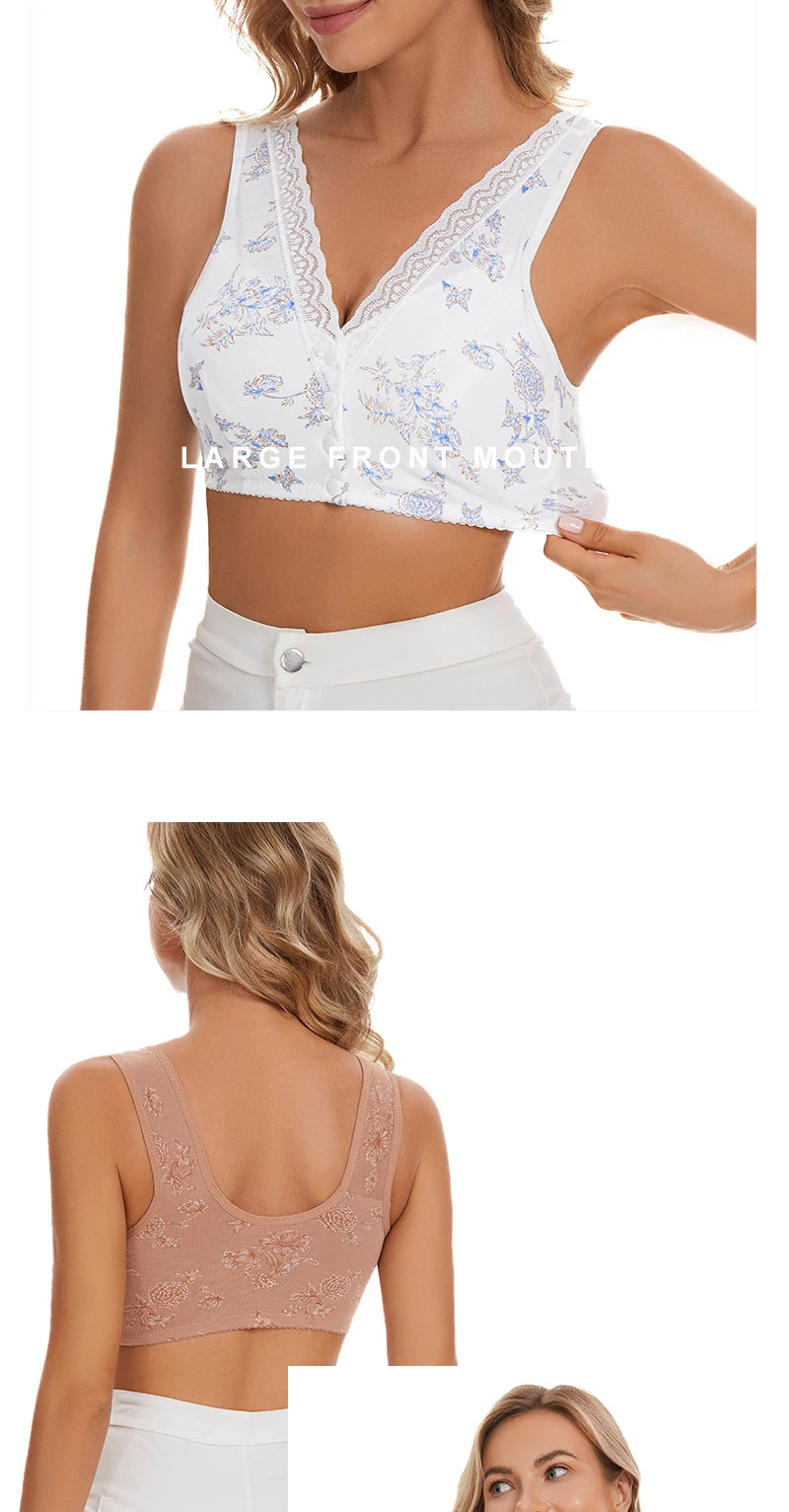 Bra Cotton Women Wire Free Bras Front Closure Brassiere Female Confortable Underwear Big Size 52BC 50BC Cup
