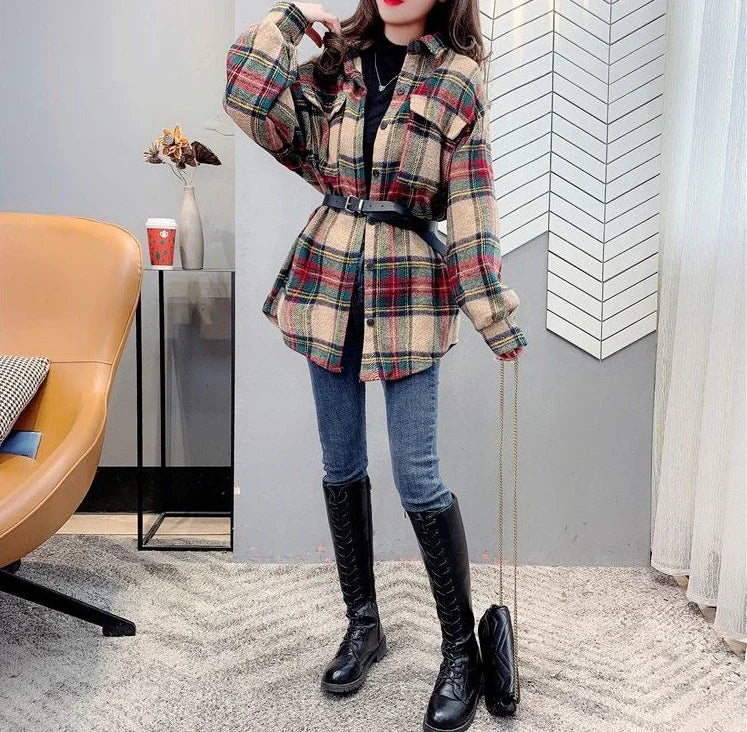 Jacket for Women Check Spring Autumn Vintage Coats Woman 2025 Trend Luxury Long Sleeve Casual Clothing Promotion Youthful Offer