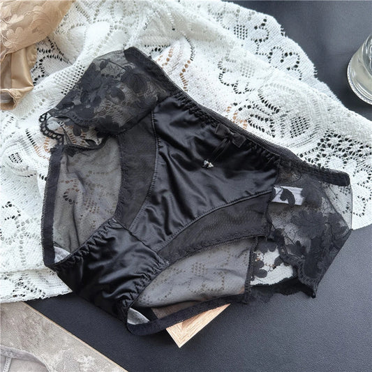 Sexy Women Panties French Style Lace Panty Satin Silk Seamless Briefs Breathable Lingerie Breathable Underwear Ultra-Thin Trunks