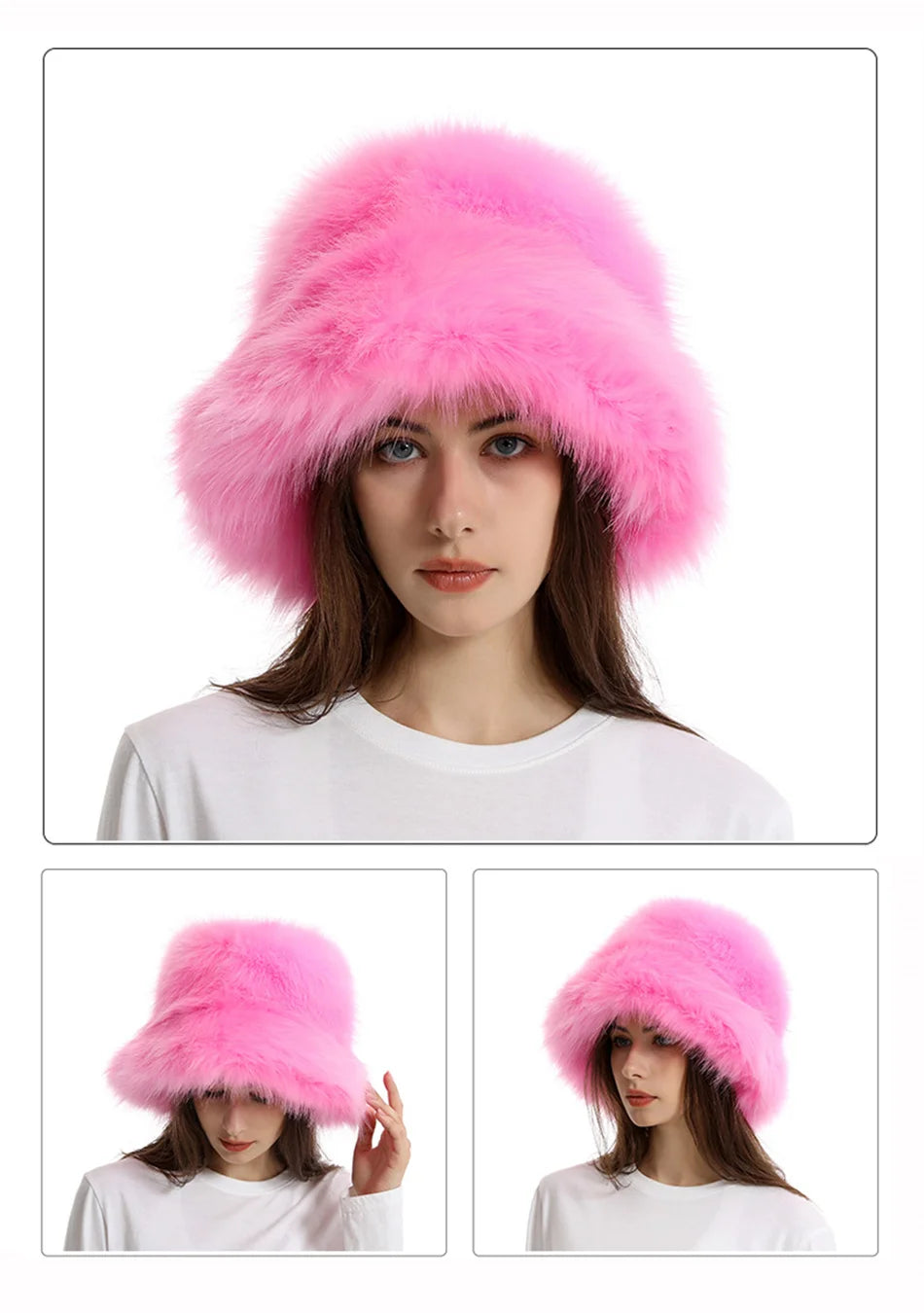 Hat Woman Winter Faux Fur Fisherman Hat Woman Versatile Warm Female Casual Party Fur Hats Women's Cap Ins Plush Bucket Hat