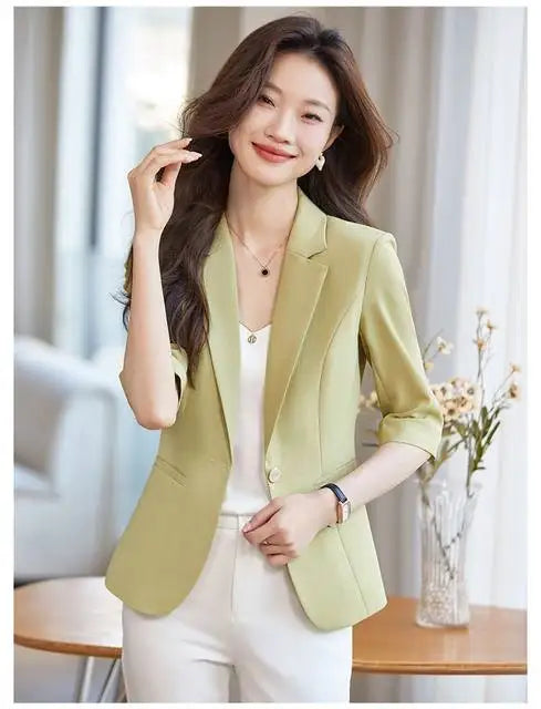 Women's Suit Female Clothing Elegant Woman Oversize Student Fashionable Slim Fit Seven Quarter Rolled Shoulder Pads Tops