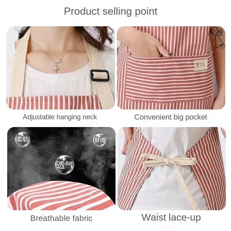 Kitchen Apron Fashionable Linen Striped Aprons For Restaurant Work Chef Waiter Adjustable Size Household Kitchen Cleaning Apron