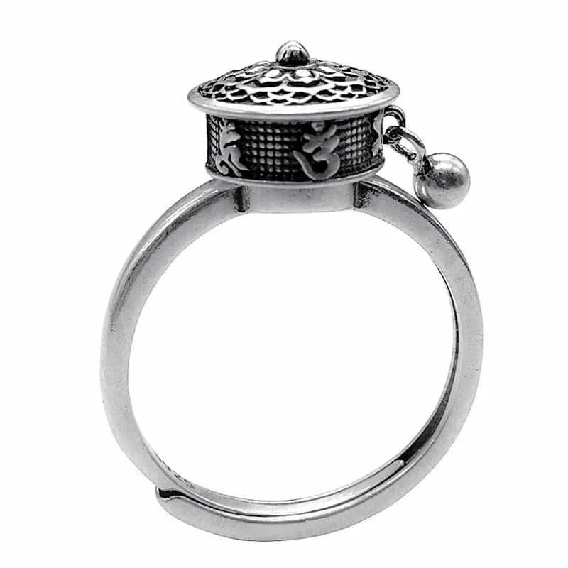 Rotatable Anti Stress Relief Anxiety Adjustable Ring Good Luck Buddhist Tibetan Prayer Wheel Men and Women Ring Fashion Jewelry