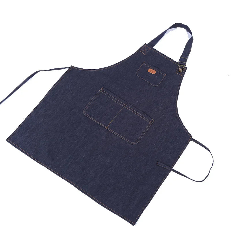Kitchen Apron Unisex Denim Aprons Adjustable Men Women Apron with Pocket Chefs Cooking Baking Home Cleaner Tool Halter