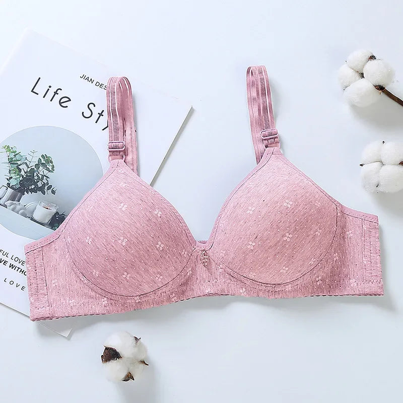 Cotton Soft Bra for Women B Cup No Steel Ring Comfort Thin Cup Sexy Little Flowers Push Up Brassiere Sweet Girl Lingerie Bra
