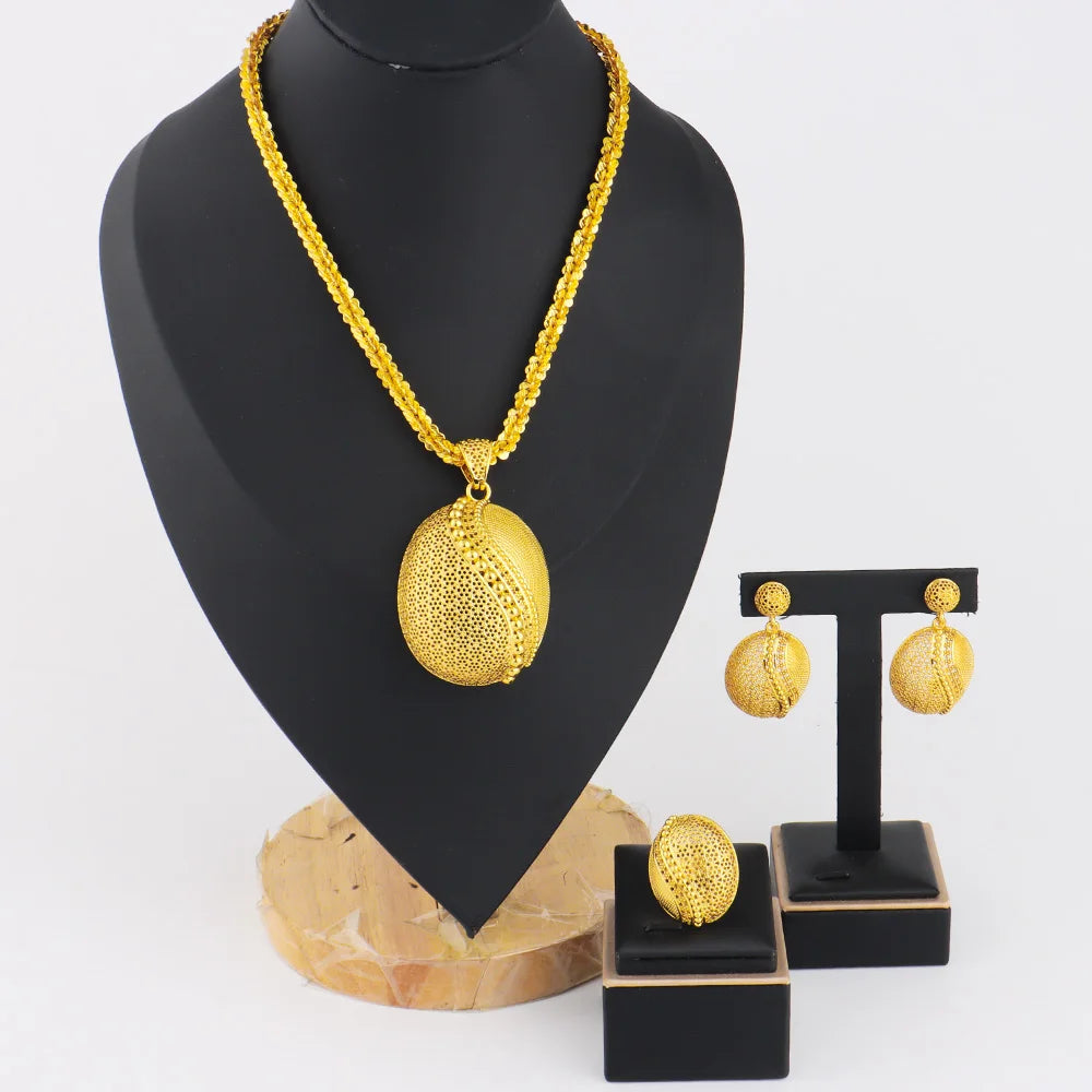 Dubai Exotic Floral Jewelry Set Gold Tone Necklace Earrings Women Wedding Accessories