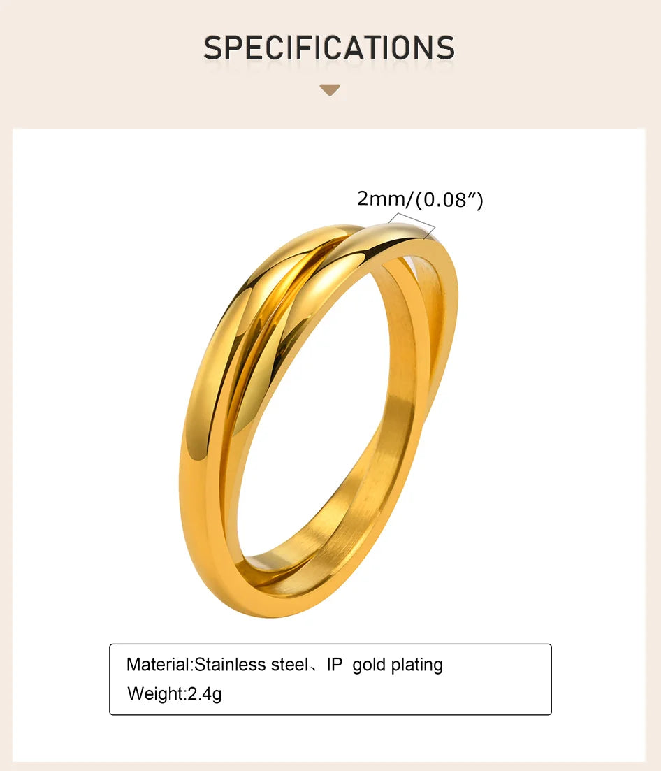 Thin Interlocking Ring for Women, Stainless Steel Set of 2 Circles Ring, Rolling Infinity Jewelry