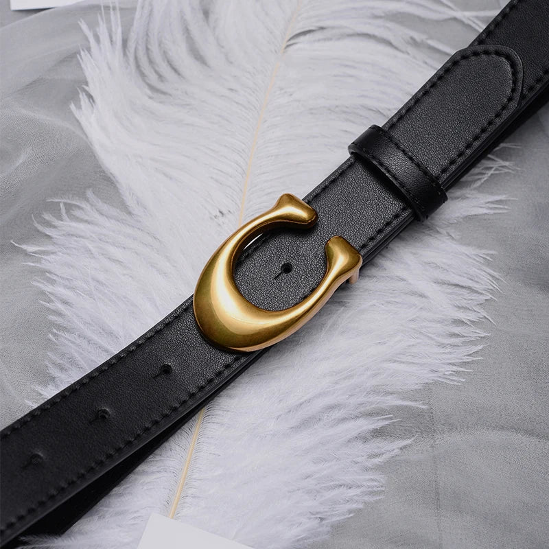 Women's belts are fashionable and versatile, jeans are decorated with belts, women's ins style, black cowhide trouser belts, sim