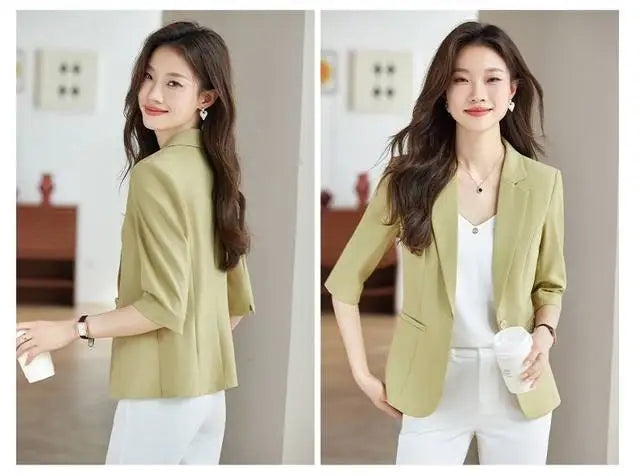 Women's Suit Female Clothing Elegant Woman Oversize Student Fashionable Slim Fit Seven Quarter Rolled Shoulder Pads Tops