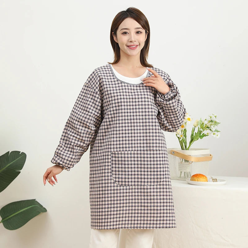 Fashionable Striped Apron For Home Kitchen Cooking Long Sleeved Women's Cute Anti Stain Work Dining Work Clothes Smock