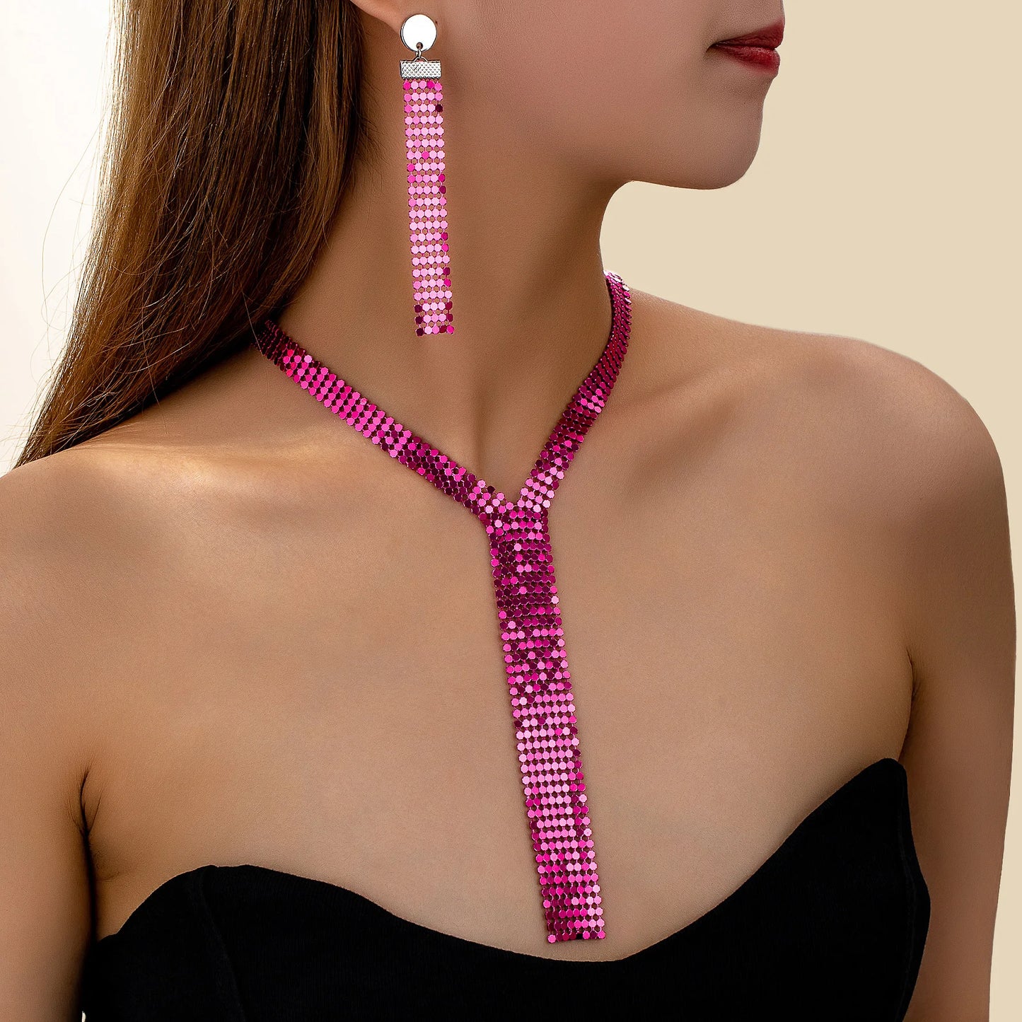 Jewelry Set For Women Girls Earrings Necklace Personality Exaggerated Metal Holiday Party Gift OL ES004