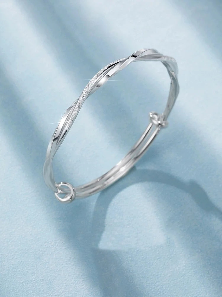 925 Silver plated original pretty weave bracelets Bangles for women fashion party wedding engagement jewelry Adjustable size