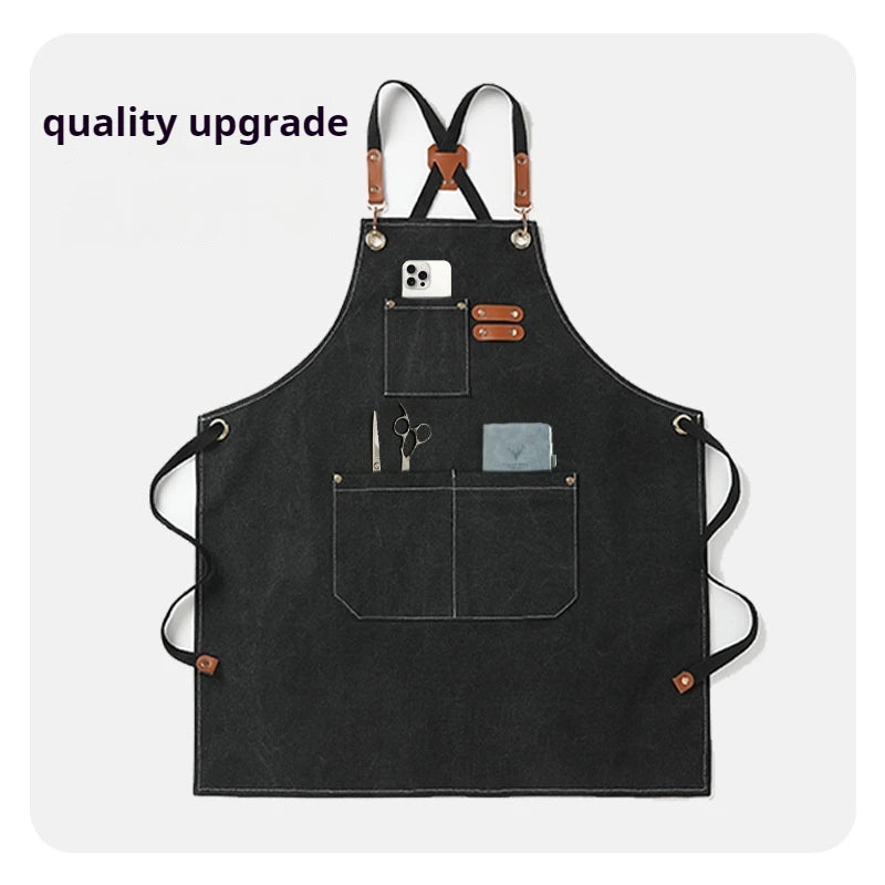 New Fashion Canvas Kitchen Aprons For Woman Men Chef Work Apron For Grill Restaurant Bar Shop Cafes Beauty Nails Studios Uniform