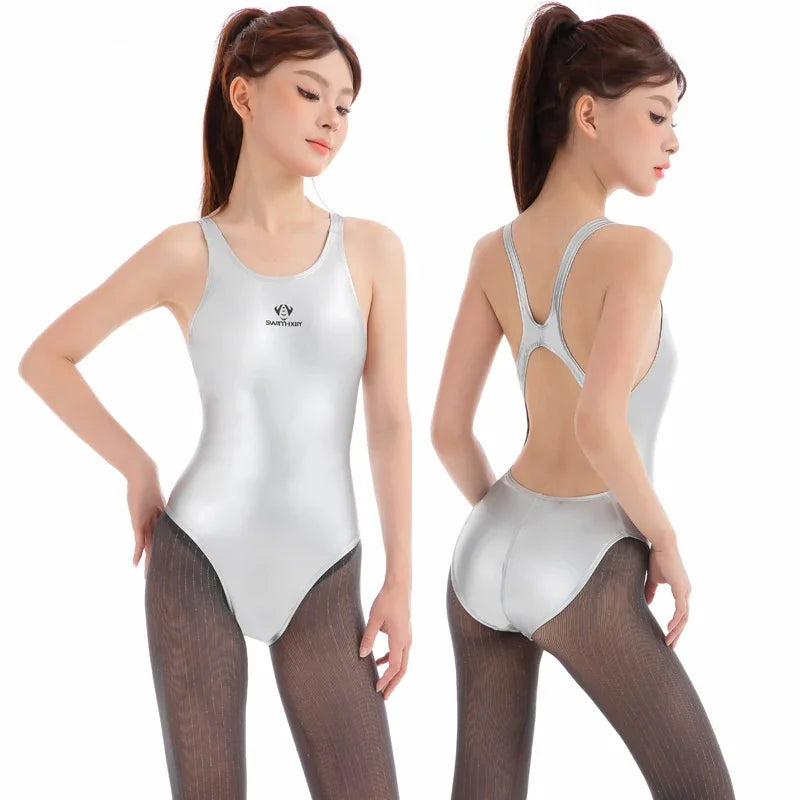 Women's Sexy PU Leather Bodysuit Professional Competition-level High-cut Swimsuit Elastic Tight Design Surf Japan Korea Germany