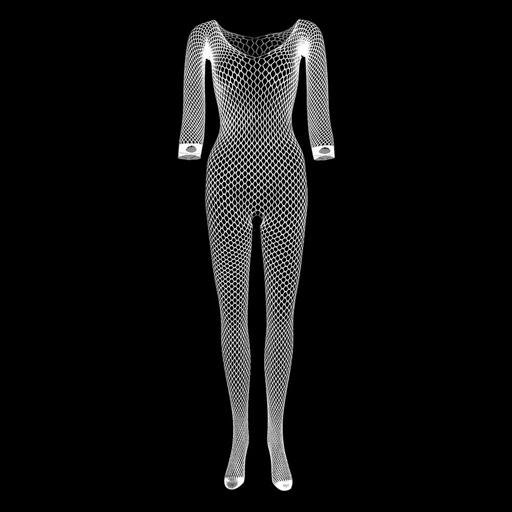 Women Hollow Out Underwear Open Crotch Catsuit High Elastic Fishnet Tights Erotic Lingerie Ladies Bodystockings Teddies