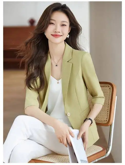 Women's Suit Female Clothing Elegant Woman Oversize Student Fashionable Slim Fit Seven Quarter Rolled Shoulder Pads Tops