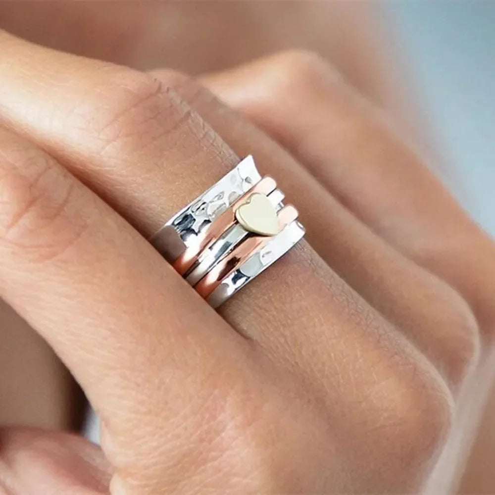 КольцаженскиеRomantic Heart Rotating Relief Ring Vintage Plain Hammered Design Spinners Rings Love Ring Birthday Gifts for Women