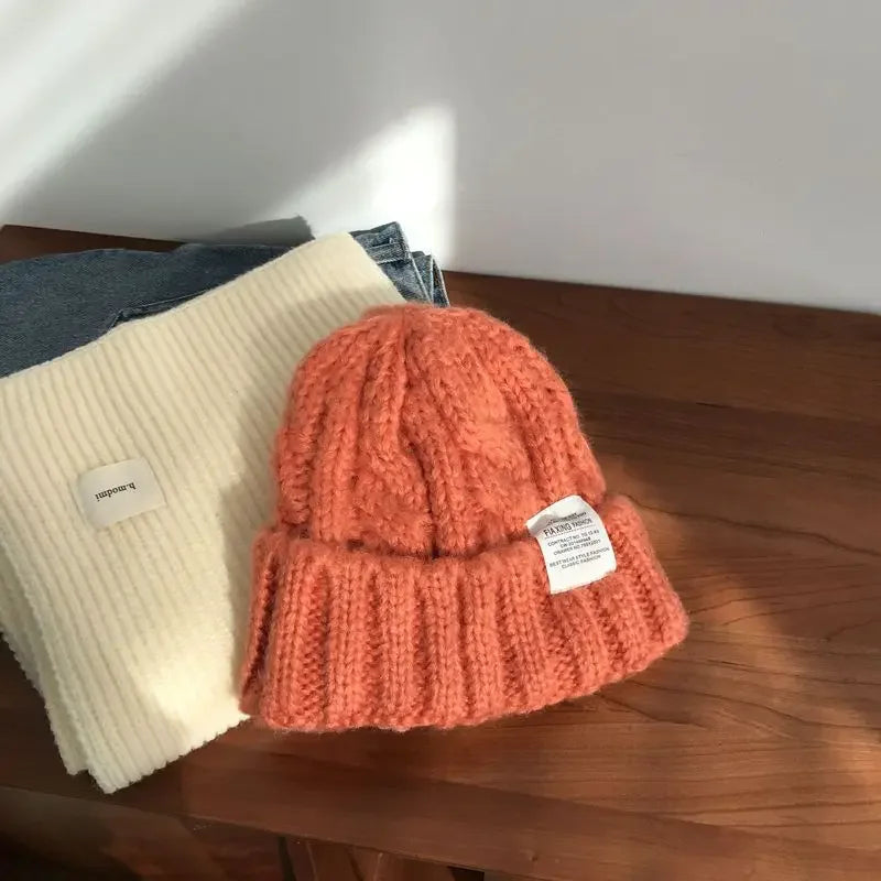 New Hat Women's Coarse Knitted Knitted Wool Hat Autumn and Winter Versatile Big Head Circumference Green Loose Ins Trendy F