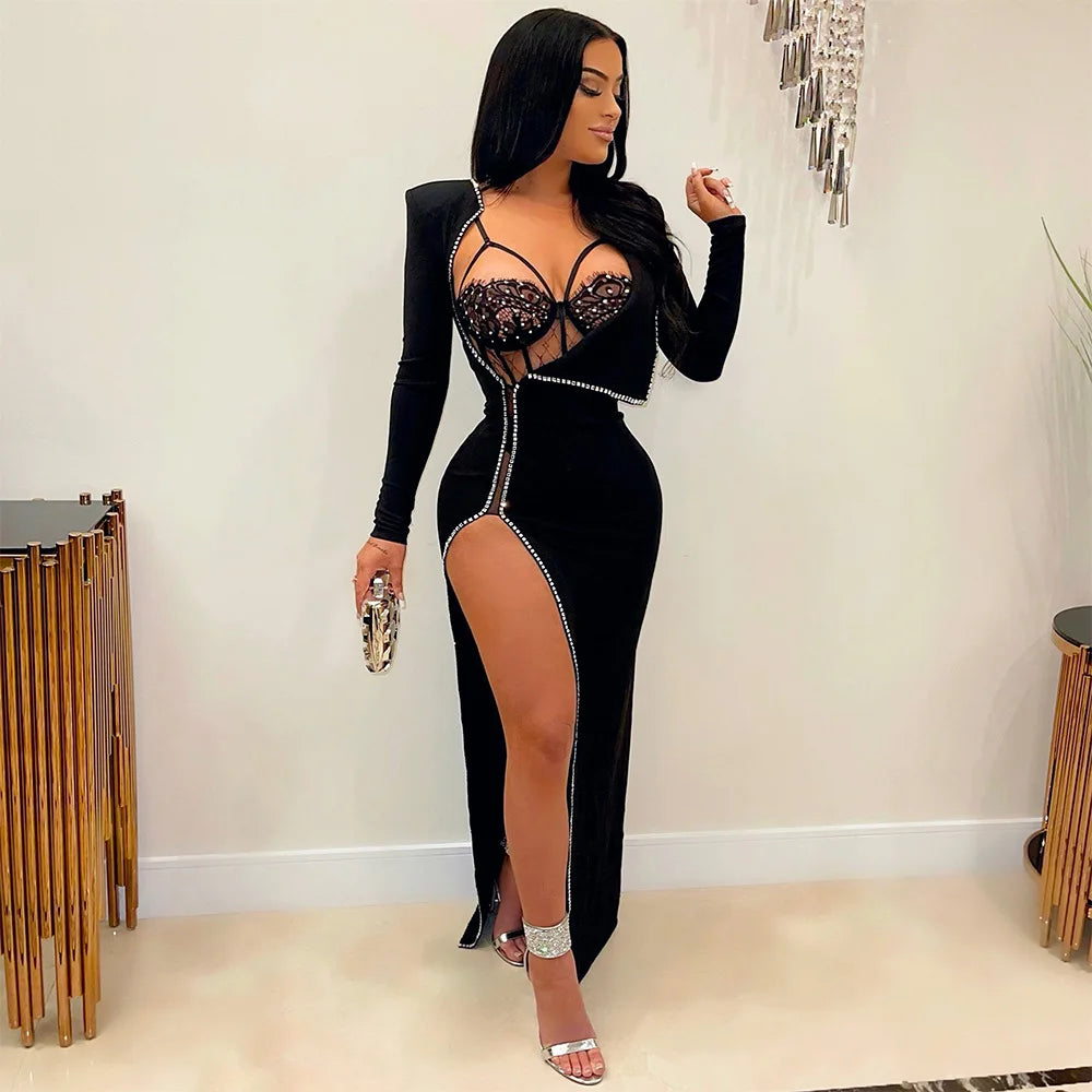 Women's Dress Suit Sexy Lace Two Piece Set Bodysuits With Skirt Elegant Solid V Neck Official Lady Sets New Outfit Party Dresses