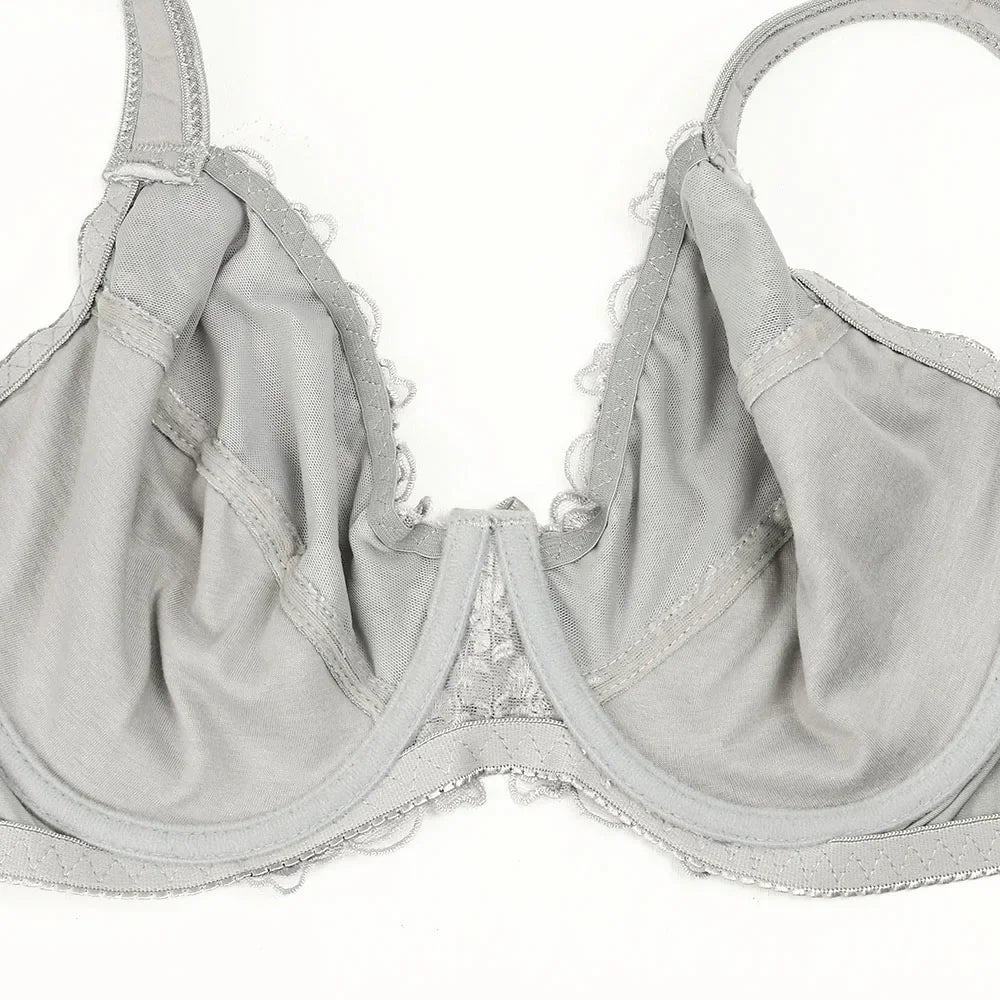 Bra For Women Lace Full Coverage Minimizer Non-Padded Underwire Woman Floral Embroidery Female Plus Size B C D E F G H I NM21