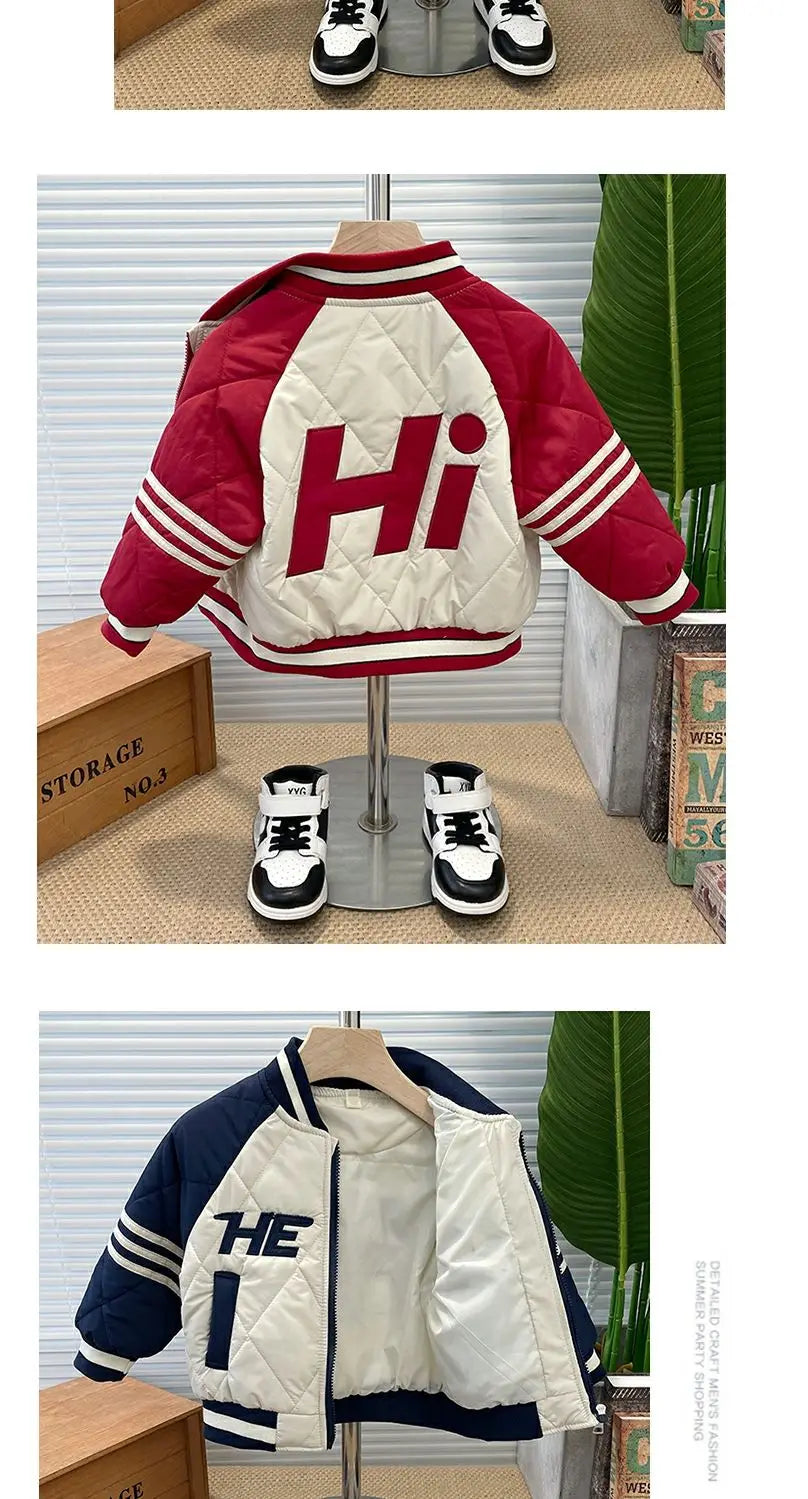 Boys Outerwear Winter Embroidery Fashion Thick Baseball Uniform Jacket Girl Kids Warm Coats Clothing Toddler Top Outfits 2-11Y