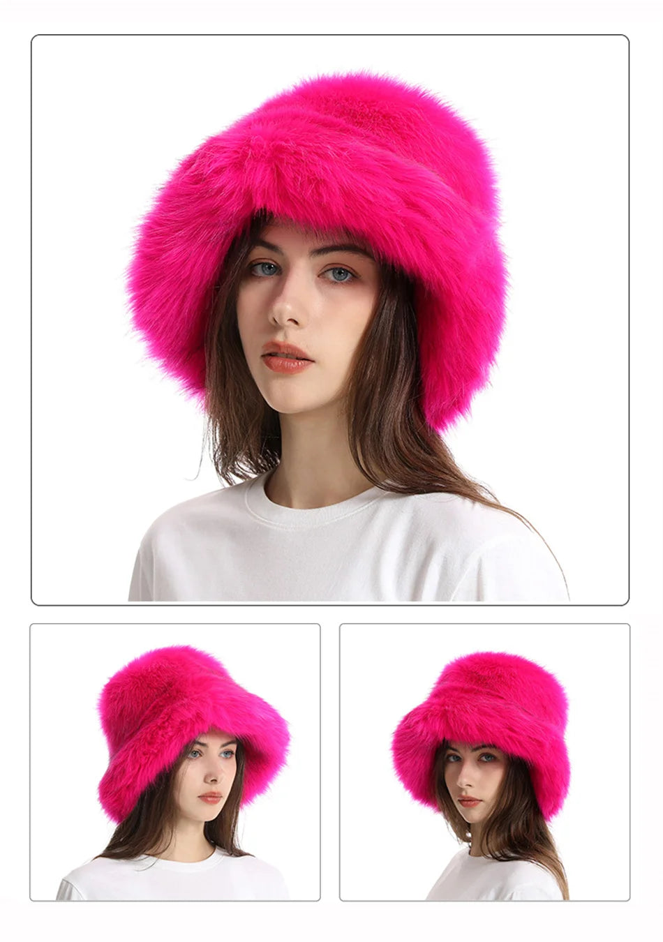Hat Woman Winter Faux Fur Fisherman Hat Woman Versatile Warm Female Casual Party Fur Hats Women's Cap Ins Plush Bucket Hat