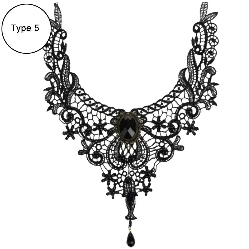 Sexy Black Lace Necklace Vintage Gothic Necklace Steampunk Style Beads Pendant Exquisite Women Choker Fashion Jewelry