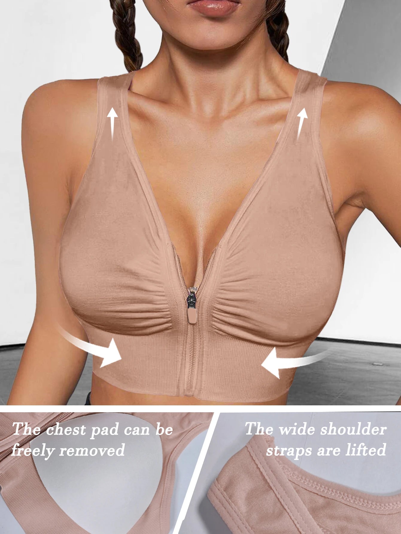 Women's Sports Bra with Front ZipperHigh Support,Shockproof, RacerbackFor Gym, yoga, Running Quick-DryFabric