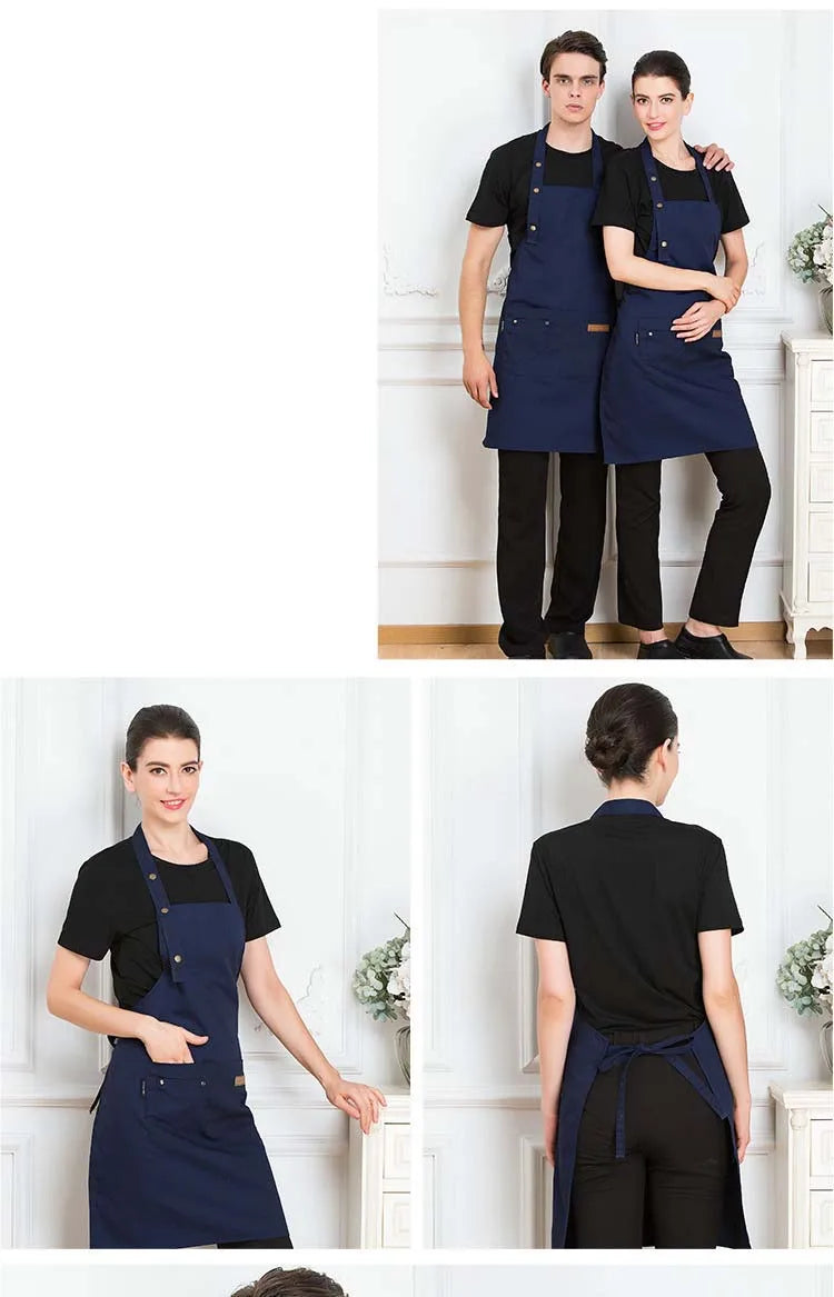 New Fashion Kitchen Aprons for Woman Men Chef Work Apron for Grill Restaurant Bar Shop Cafes Beauty Nails Studios Uniform