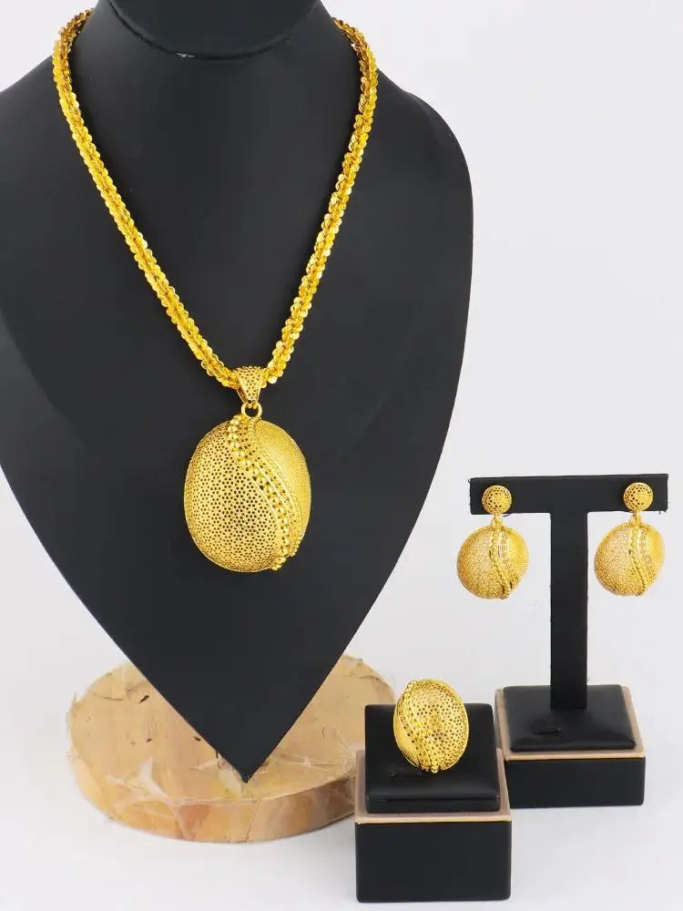 Dubai Exotic Floral Jewelry Set Gold Tone Necklace Earrings Women Wedding Accessories