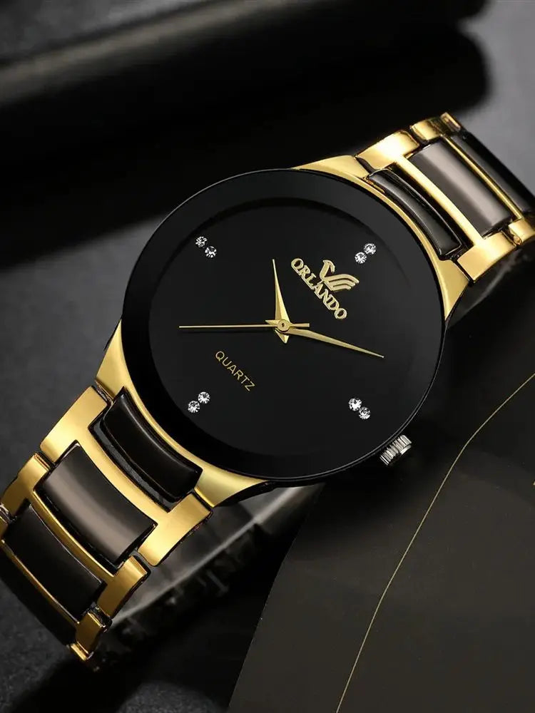 hot sale black dial steel quartz men business watch