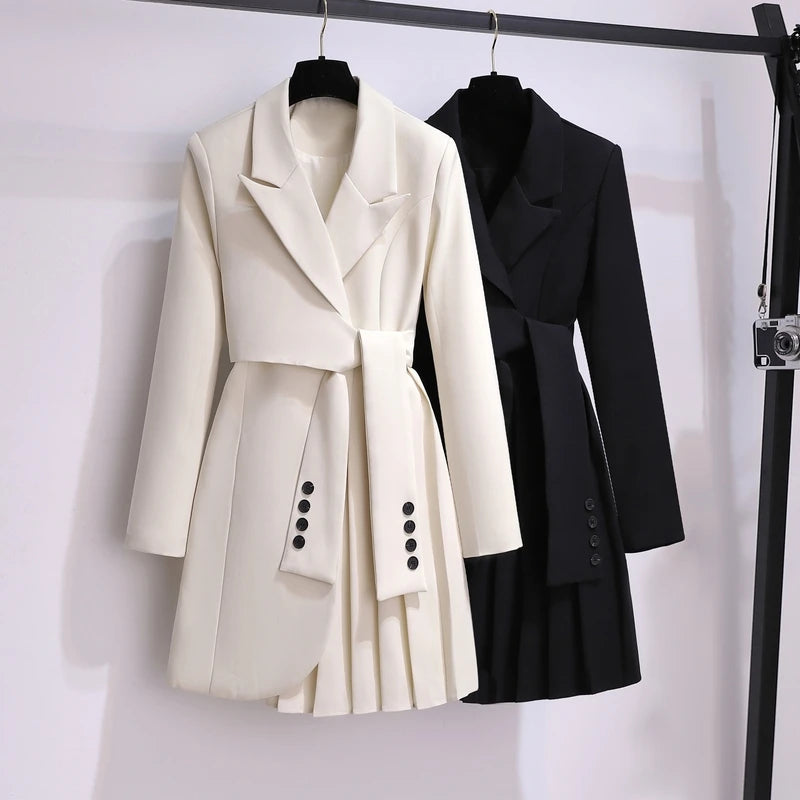 Blazer Women 2025 Spring New Fashion Women Clothing Suit Skirt Jacket Belt Waist Slim Suit Women Blazer Long Coat Black Blazers