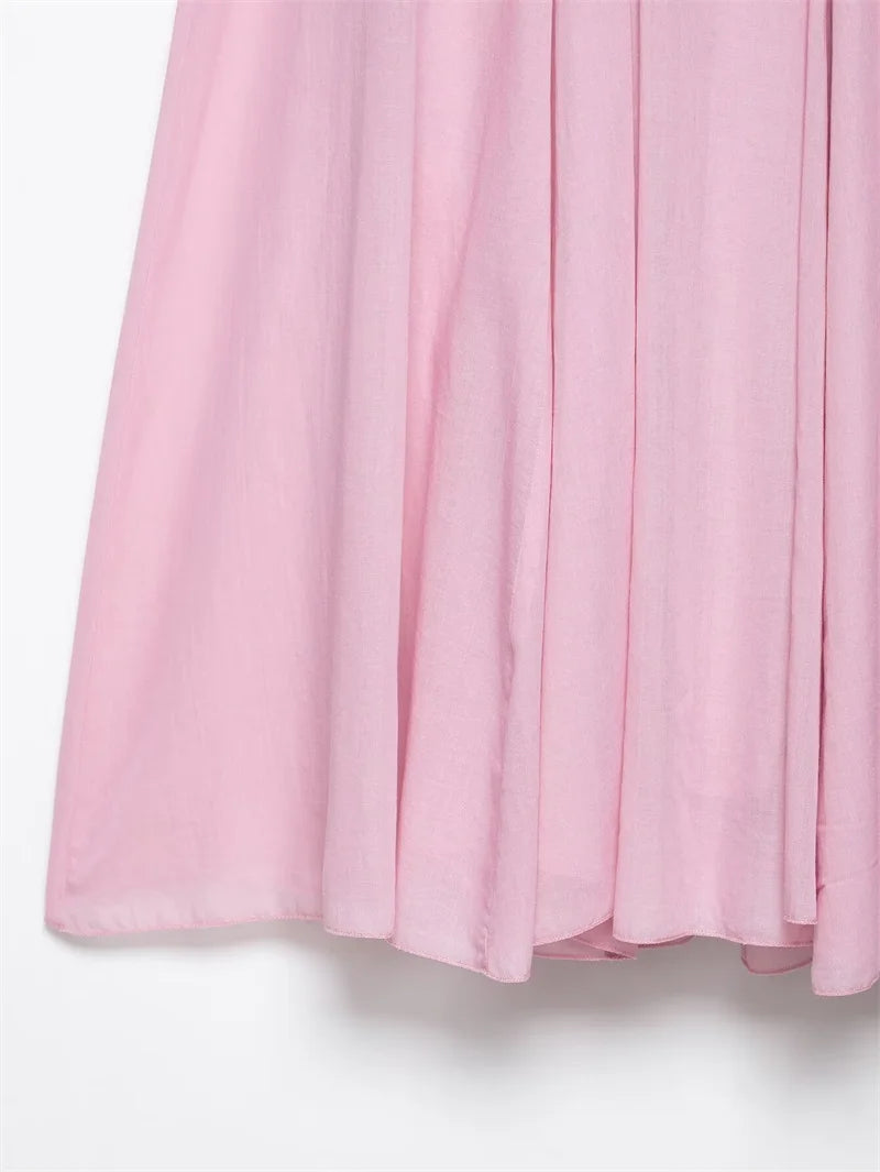 Women's Skirt New Summer 2025 Pink Pleated Midi Skirt A hem looks slim Casual and versatile Fresh and fashionable