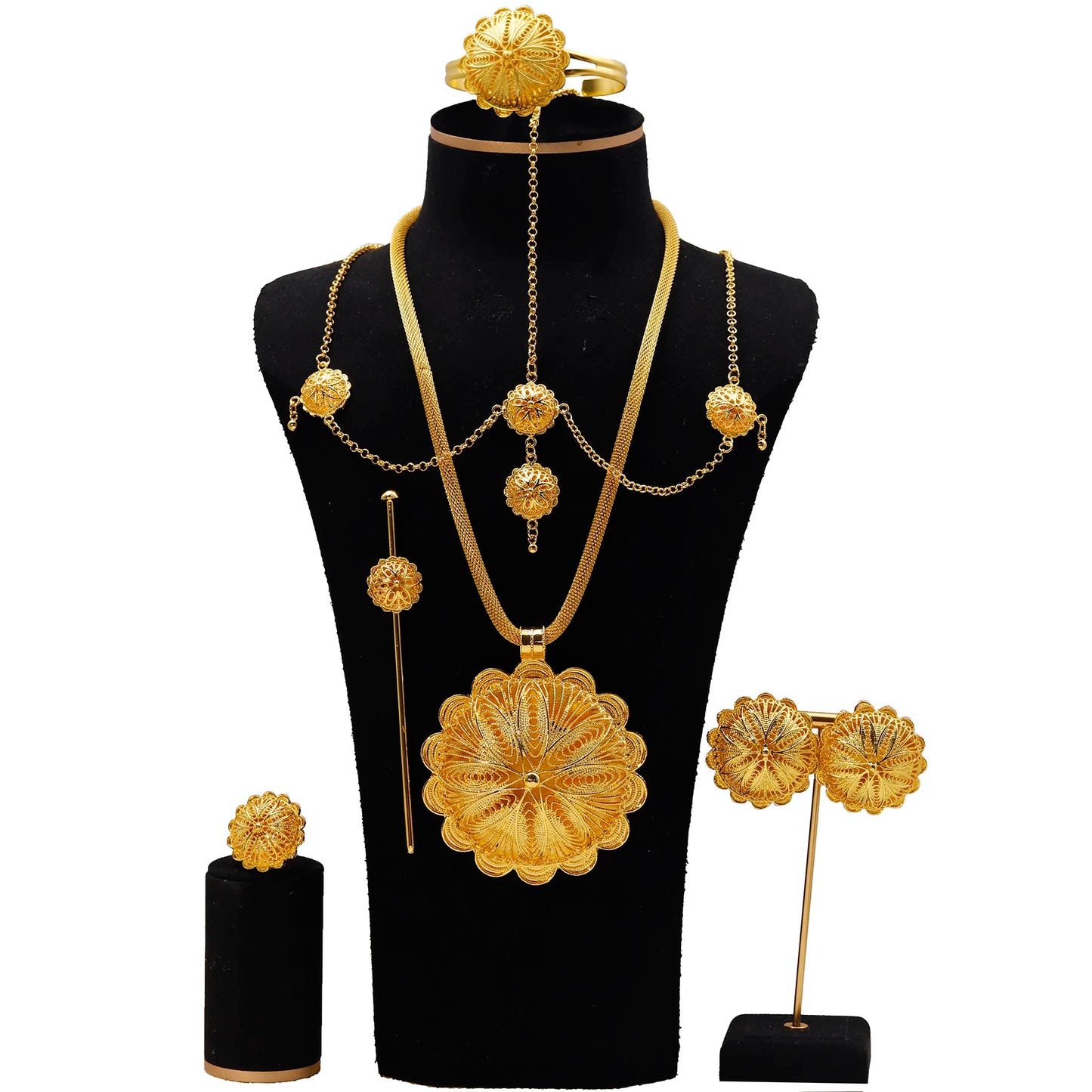 Middle East Jewelry for Women Eritrea Ethiopian Africa Bridal Wedding Pendant Necklaces Earring Ring Bracelet Head Chain Hairpin