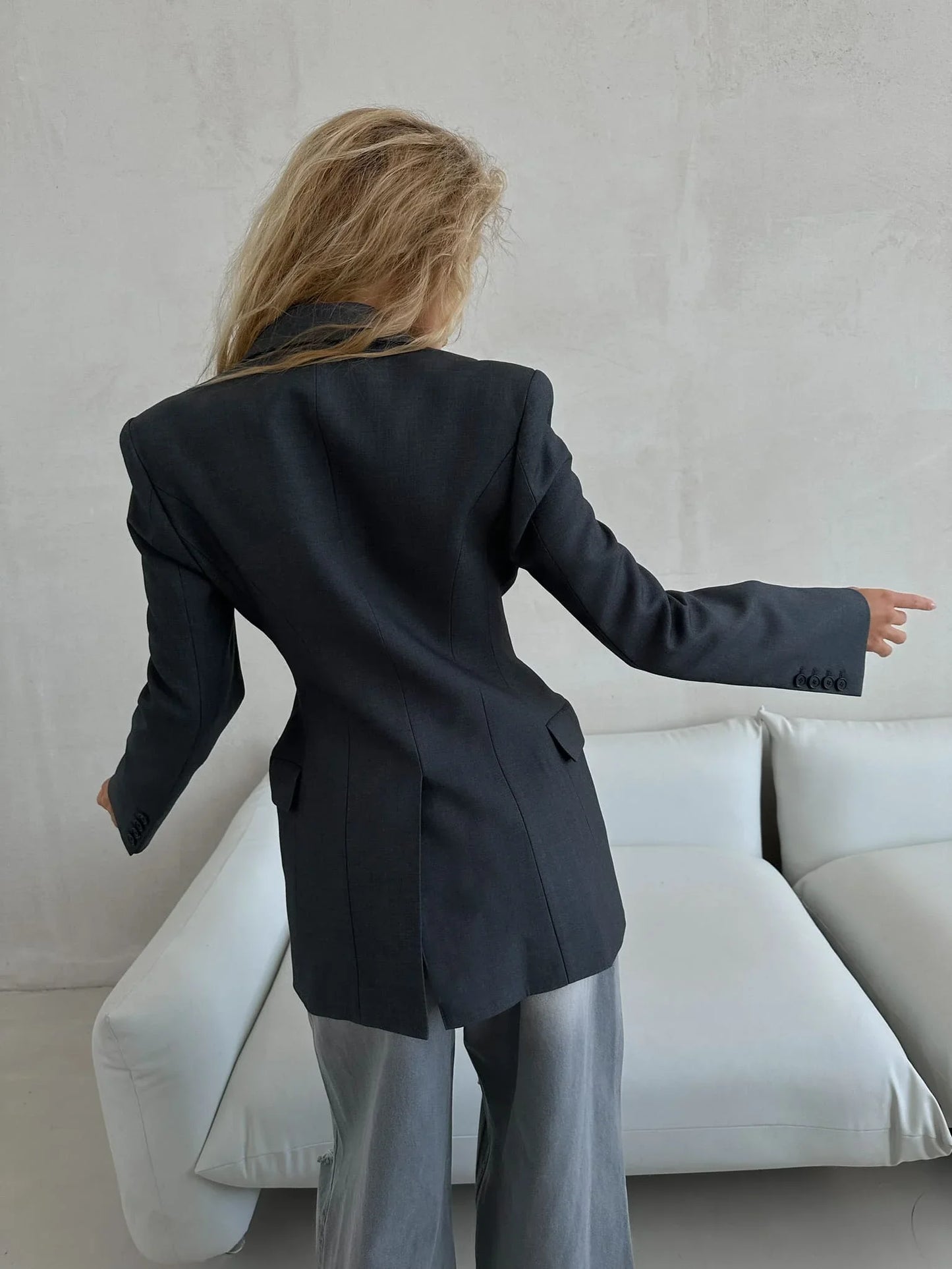 Blubelle Blazer Women Autumn Winter Slim Waist Chic Blazer Coats Office Ladies Double Breasted Fashion Jacket Women Clothing